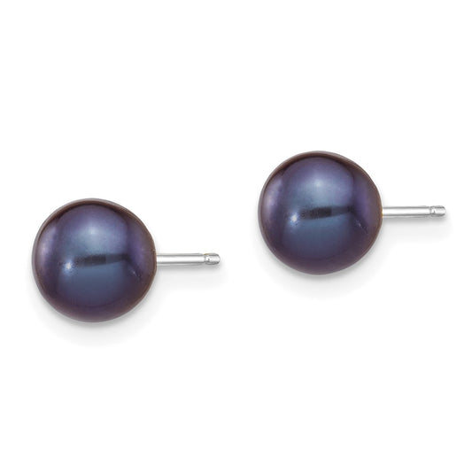 Buy 14K White Gold Stud Earrings with 6-7mm Black Freshwater Pearls - Stylish Value
