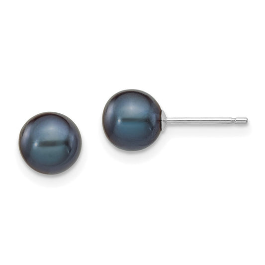 Buy 14K White Gold Stud Earrings with 6-7mm Black Freshwater Pearls - Stylish Value