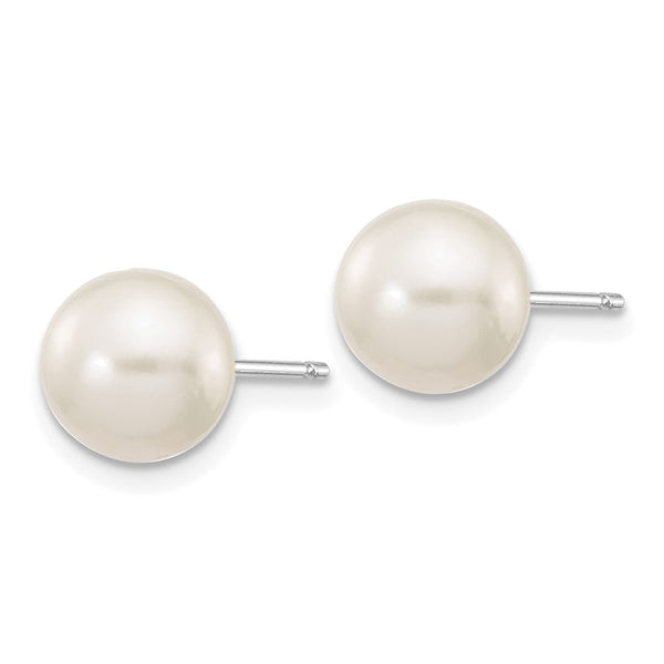 14K White Gold Pearl Stud Earrings - 7-8mm Freshwater