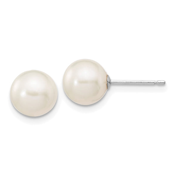14K White Gold Pearl Stud Earrings - 7-8mm Freshwater