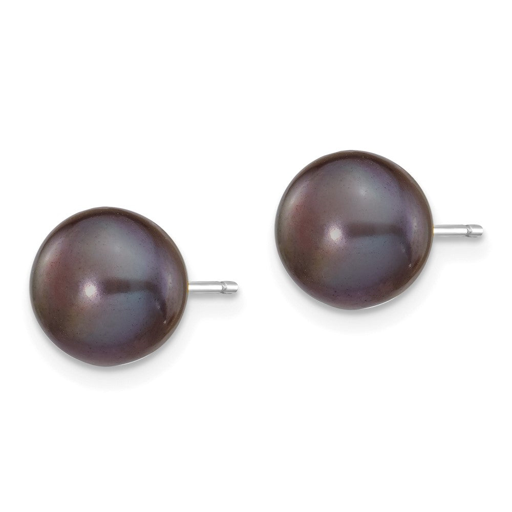 Exclusive 14K White Gold Black Button Pearl Stud Earrings - 8-9mm, Stylish Value