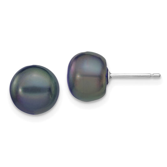 Exclusive 14K White Gold Black Button Pearl Stud Earrings - 8-9mm, Stylish Value