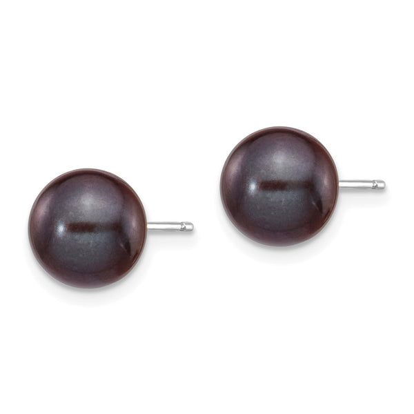 High-Quality 14K White Gold Black Pearl Stud Earrings, 8-9mm - Stylish Value!