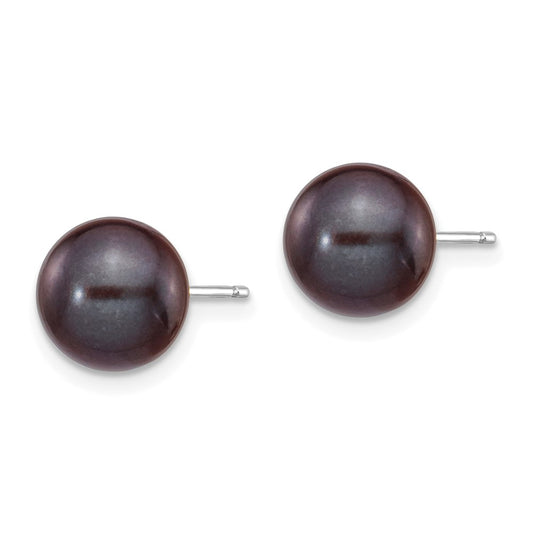 High-Quality 14K White Gold Black Pearl Stud Earrings, 8-9mm - Stylish Value!