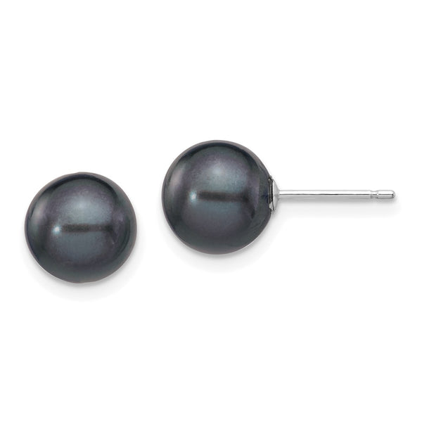 High-Quality 14K White Gold Black Pearl Stud Earrings, 8-9mm - Stylish Value!