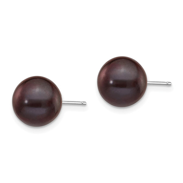 14K White Gold Pearl Stud Earrings - 9-10mm