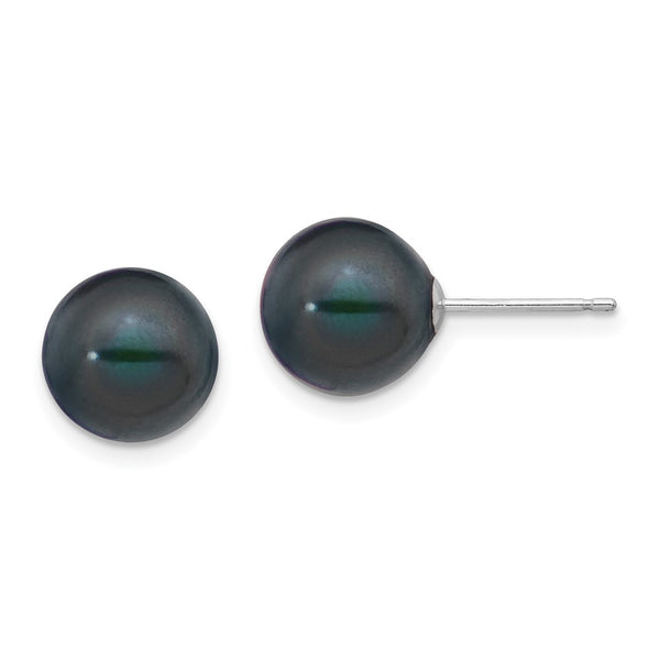 14K White Gold Pearl Stud Earrings - 9-10mm