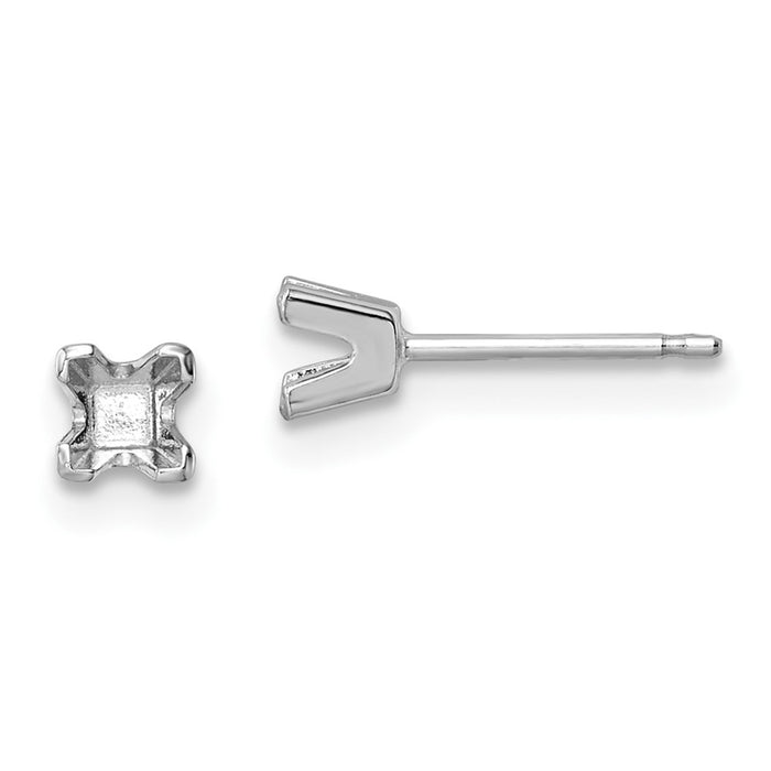 Exclusive 14K White Gold Princess Cut Stud Earring Settings - 3.25mm, Luxury Value-1