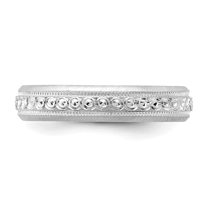 Shop 14K White Gold Wedding Band 3.75mm - Stylish Etched Design, Size 5.5-4