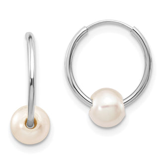 Buy Stylish 14K White Gold Endless Hoop Earrings with 5-6mm Freshwater Pearls