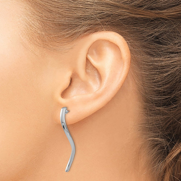 Exclusive 14K White Gold Long Curved Drop Earrings - Stylish & Affordable!-3