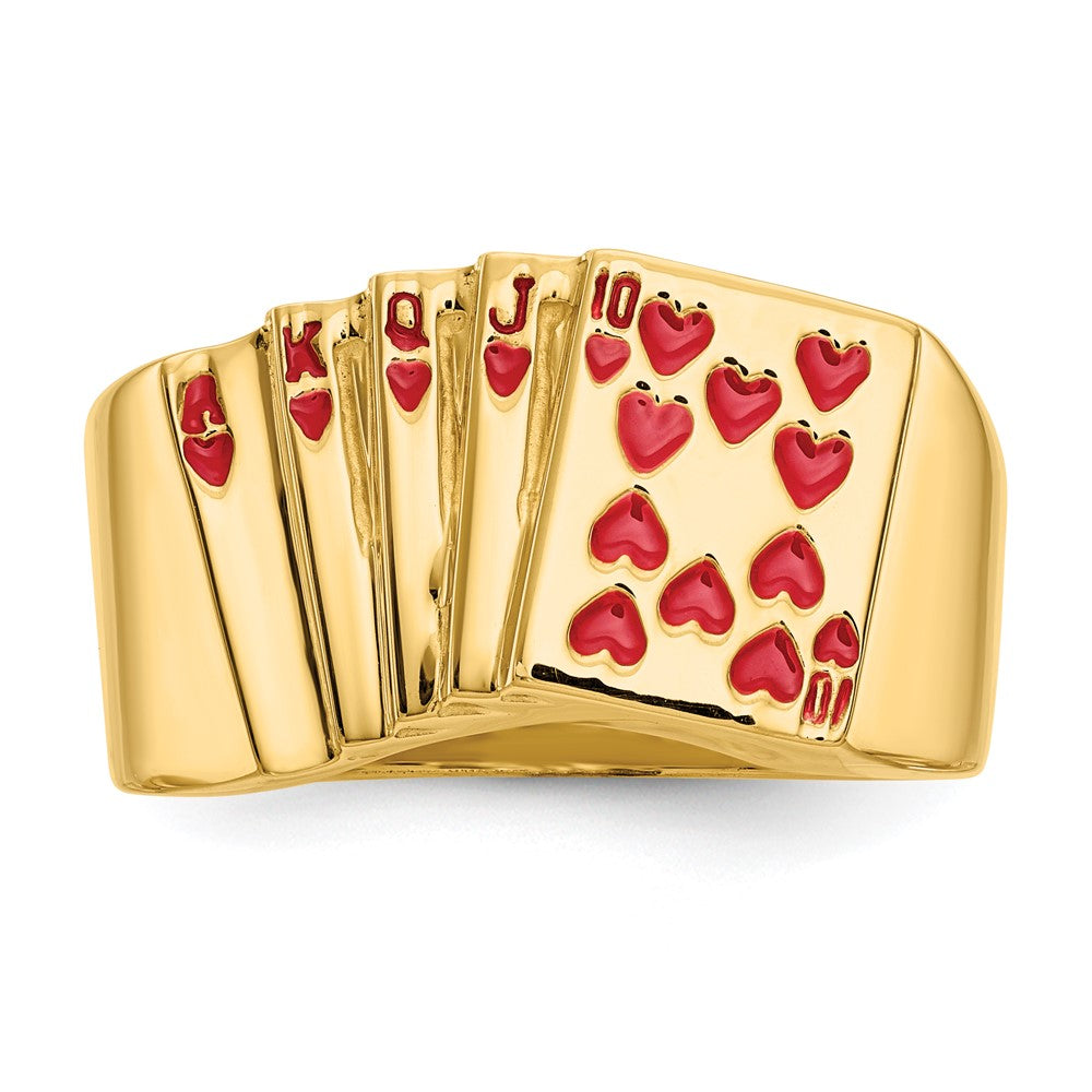 Exclusive 14K Gold Enamel Royal Flush Hearts Men's Ring - Stylish Luxury!