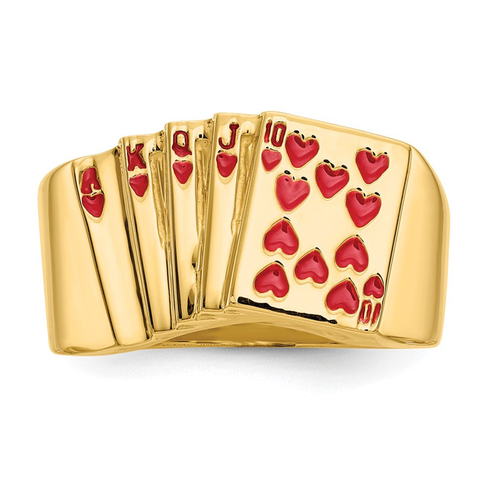 Exclusive 14K Gold Enamel Royal Flush Hearts Men's Ring - Stylish Luxury!-5