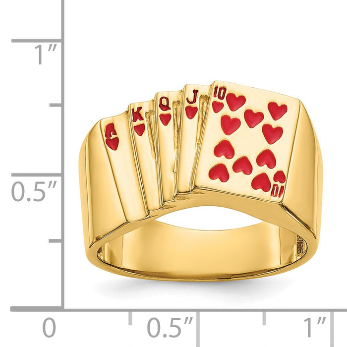 Exclusive 14K Gold Enamel Royal Flush Hearts Men's Ring - Stylish Luxury!-3