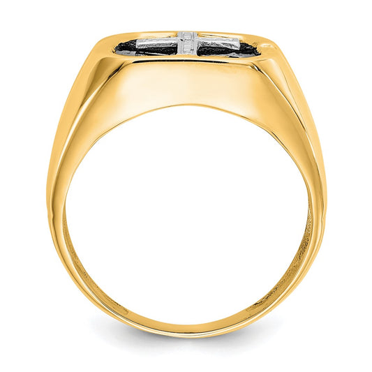 Shop Exclusive 14K Gold Men's Cross Ring with AA Diamonds - Stylish Value