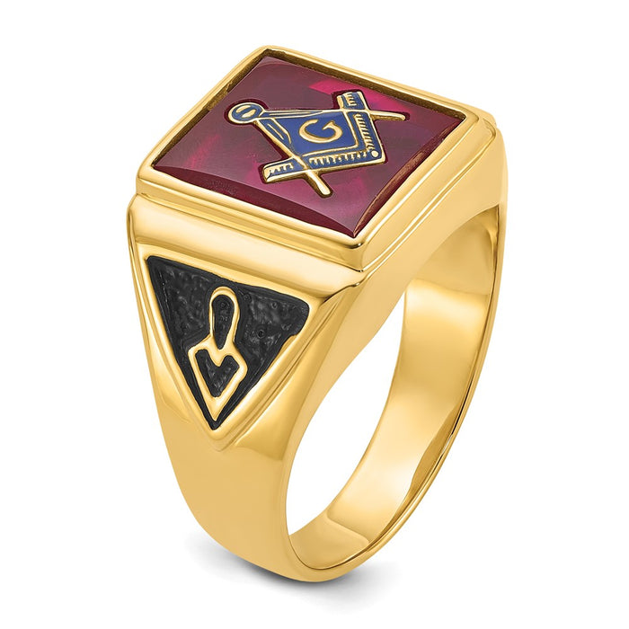 Buy Stylish 14K Men's Masonic Ring - Polished, Textured, Ruby Accent-8