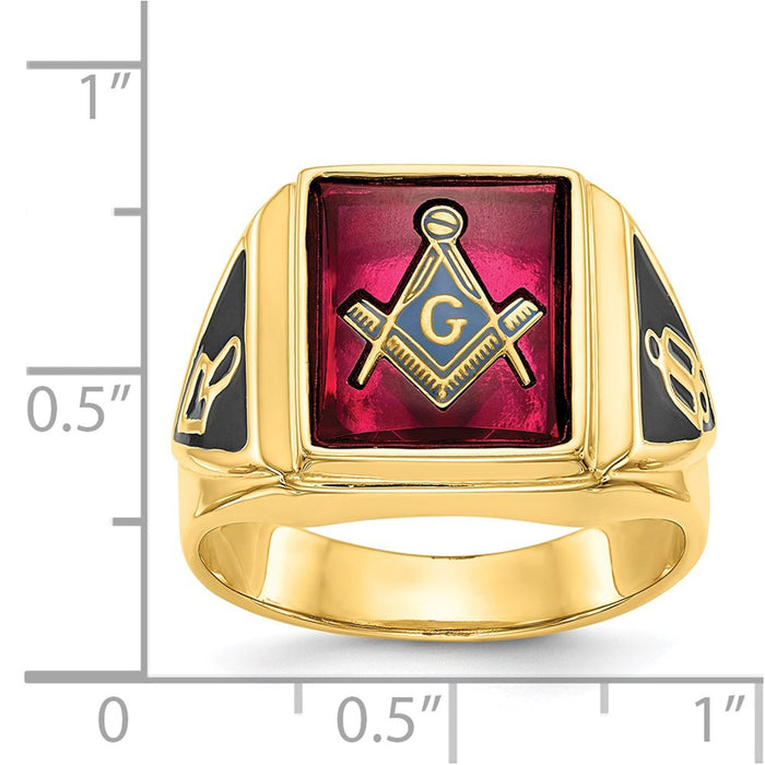 Buy Stylish 14K Men's Masonic Ring - Polished, Textured, Ruby Accent-6
