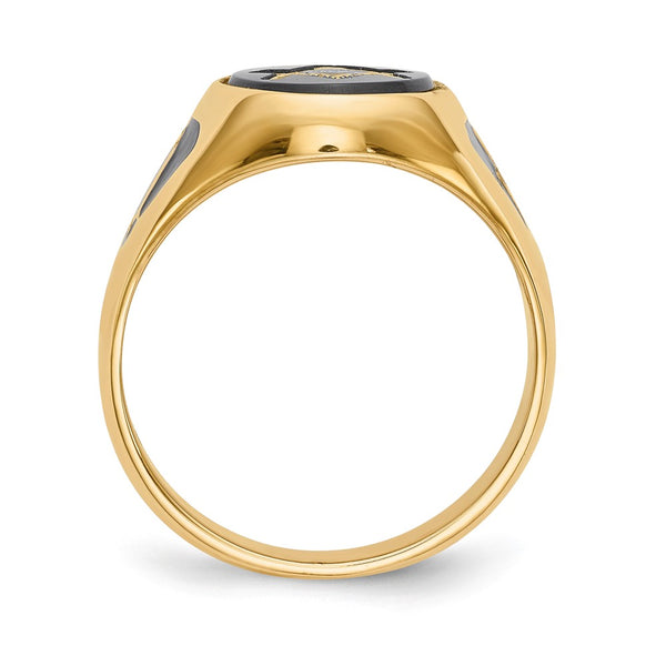 14K Men's Masonic Ring, Polished, Onyx Stone