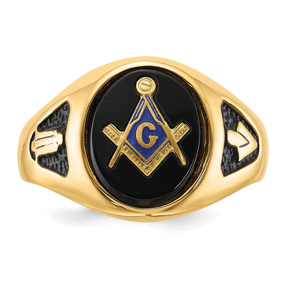 Buy Exclusive 14K Men's Masonic Ring, Polished Finish, Onyx Stone, Stylish Design
