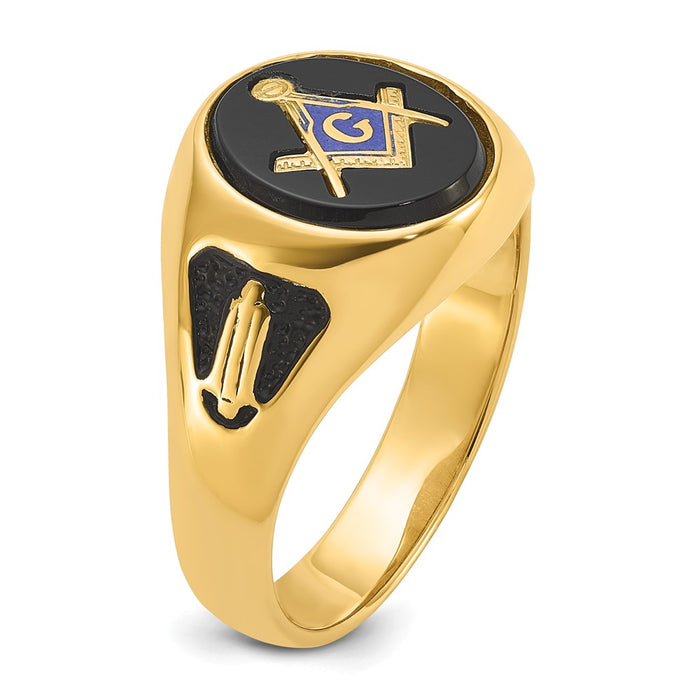 Buy Exclusive 14K Men's Masonic Ring, Polished Finish, Onyx Stone, Stylish Design-8