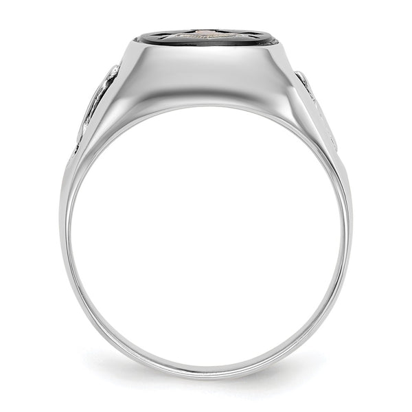 Men's 14K White Gold Masonic Ring - Onyx Enamel