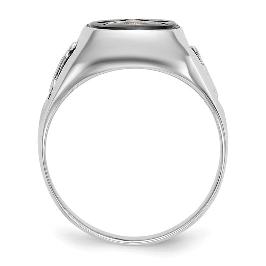 Exclusive Men's 14K White Gold Masonic Ring - Stylish Onyx & Enamel Design