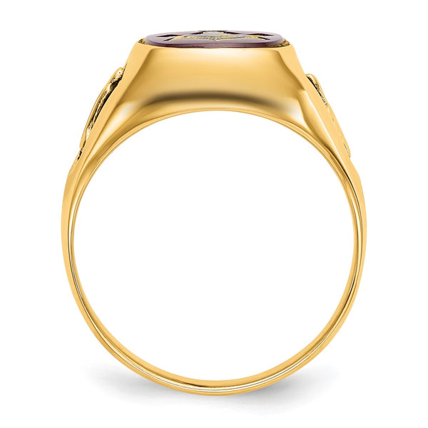 14K Men's Masonic Ring, Ruby Black Enamel