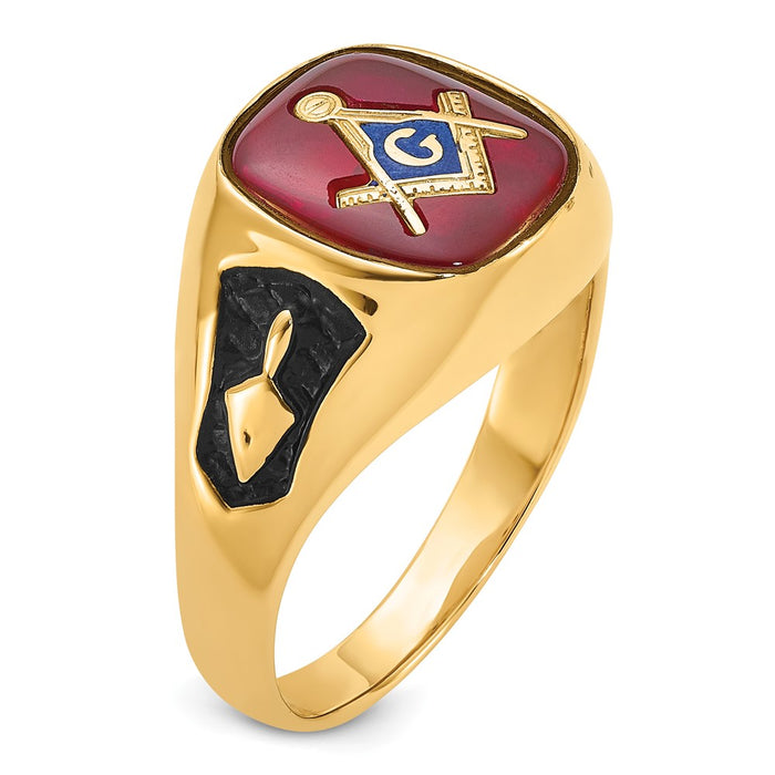 Shop High-Quality 14K Men's Masonic Ring, Stylish with Ruby & Black Enamel-7