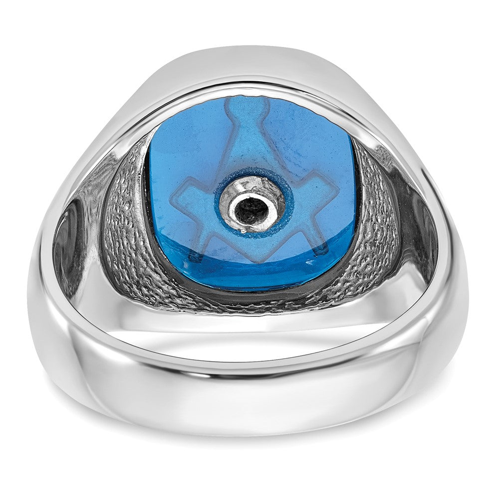 Shop Stylish Men's 14K White Gold Masonic Ring with Blue Spinel & Enamel