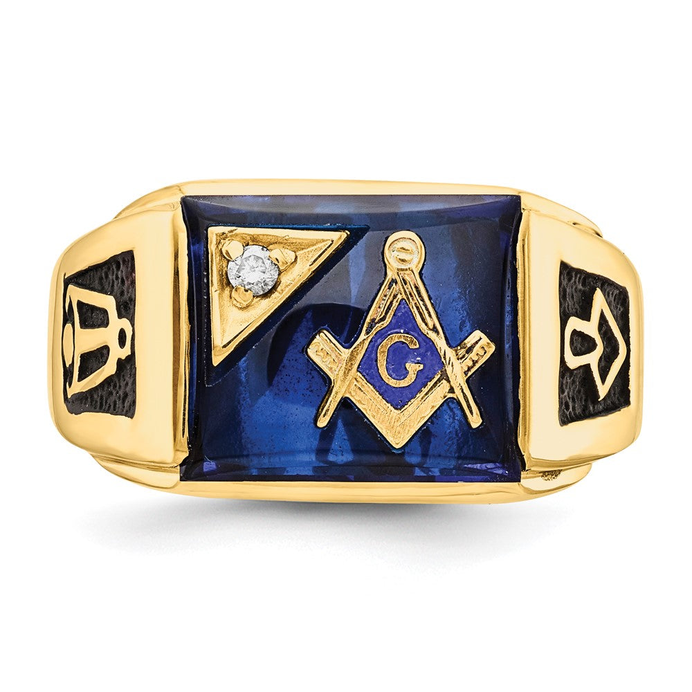Exclusive 14K Men's Masonic Ring - Stylish Polished & Textured Finish, Diamonds