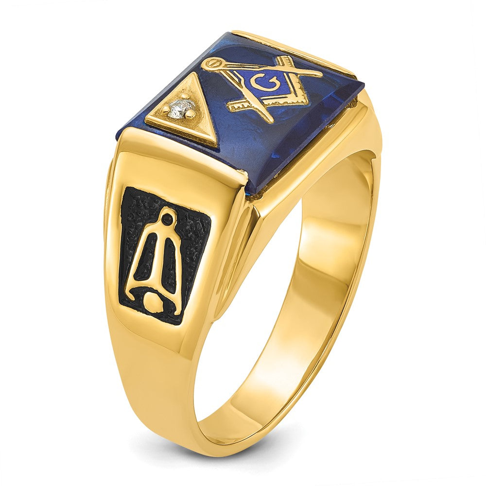 Exclusive 14K Men's Masonic Ring - Stylish Black Enamel & Blue Spinel Accents