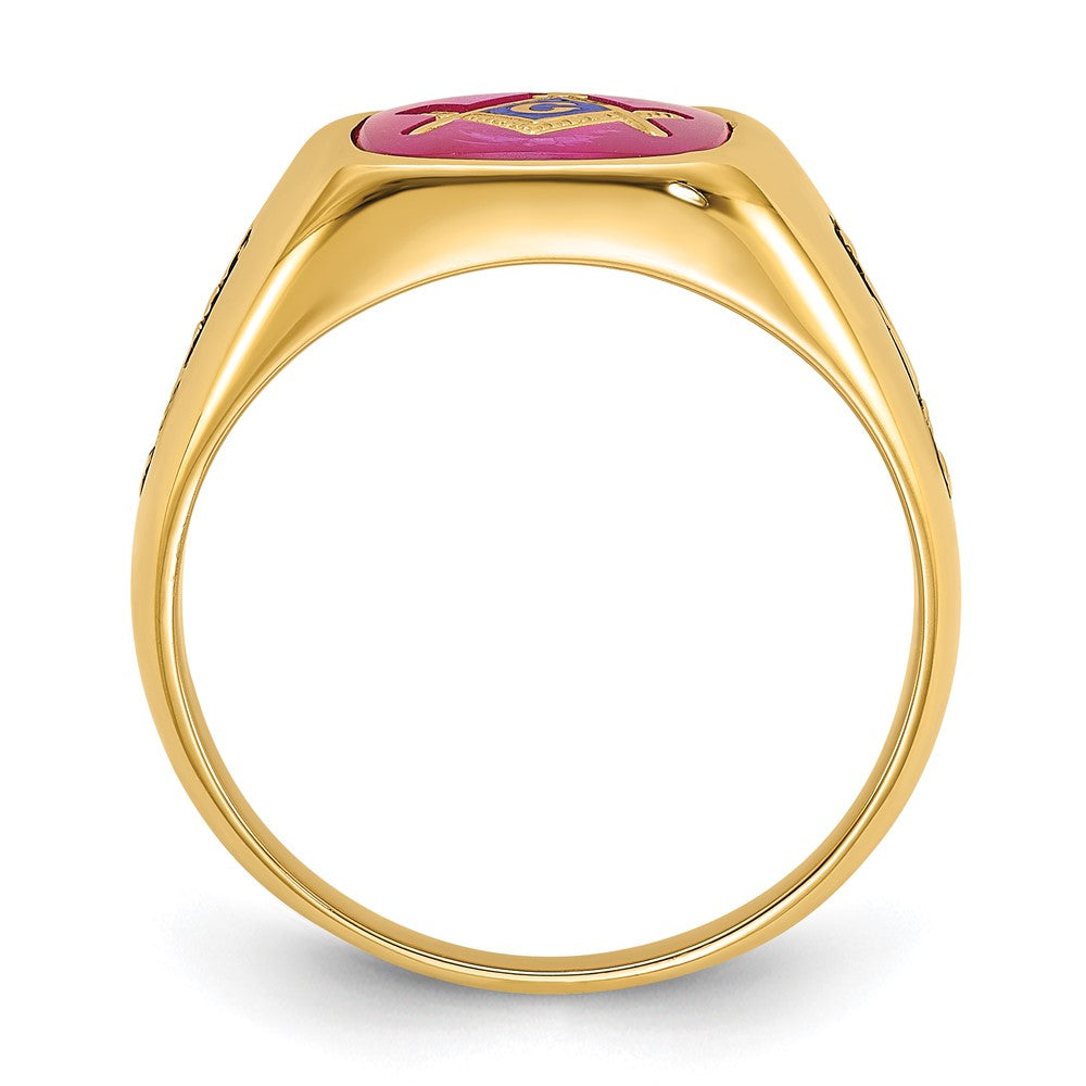 Shop Exclusive 14k Men's Masonic Ring | Polished Finish, Black Enamel, Ruby