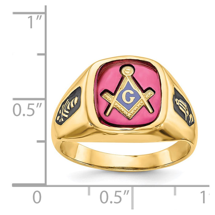 Shop Exclusive 14k Men's Masonic Ring | Polished Finish, Black Enamel, Ruby-8