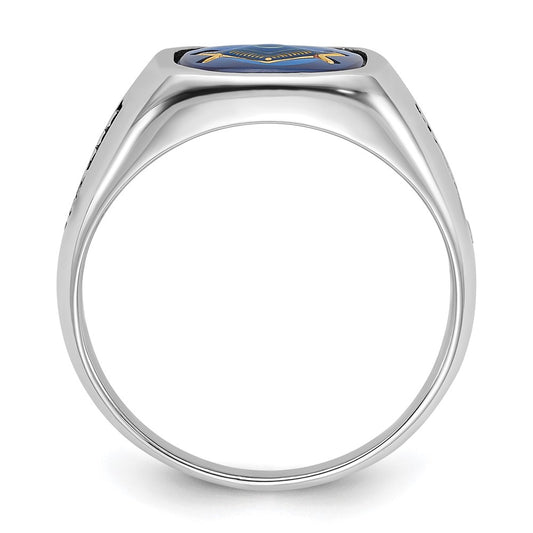 Shop Stylish Men's 14K White Gold Masonic Ring, 8mm, with Blue Spinel & Enamel