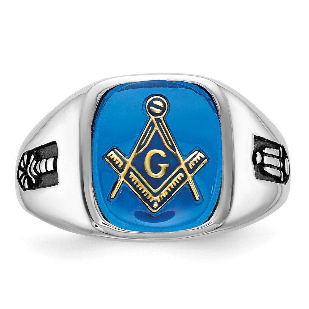 Shop Stylish Men's 14K White Gold Masonic Ring, 8mm, with Blue Spinel & Enamel