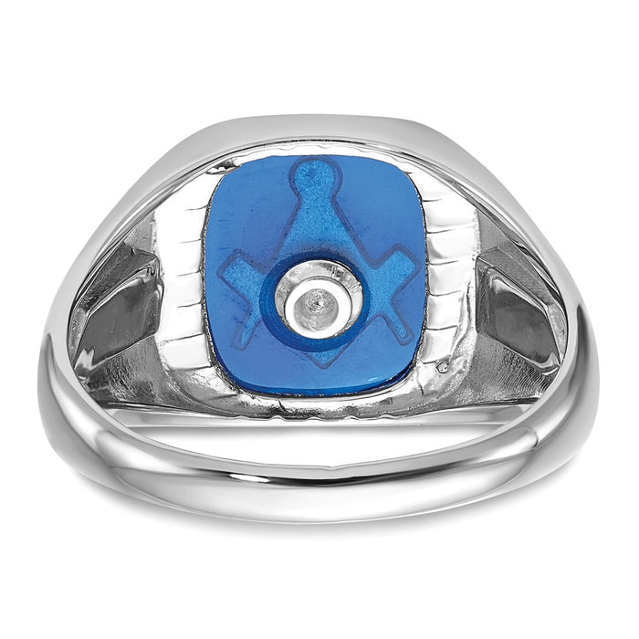 Shop Stylish Men's 14K White Gold Masonic Ring, 8mm, with Blue Spinel & Enamel-6