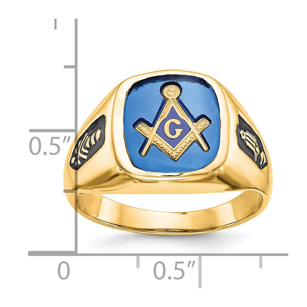 Shop Stylish Men's 14K White Gold Masonic Ring, 8mm, with Blue Spinel & Enamel