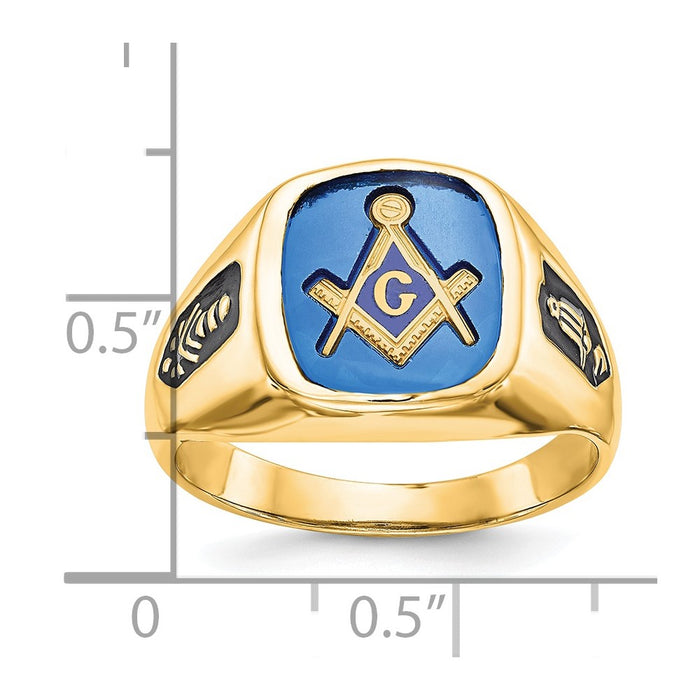 Shop Stylish Men's 14K White Gold Masonic Ring, 8mm, with Blue Spinel & Enamel-4