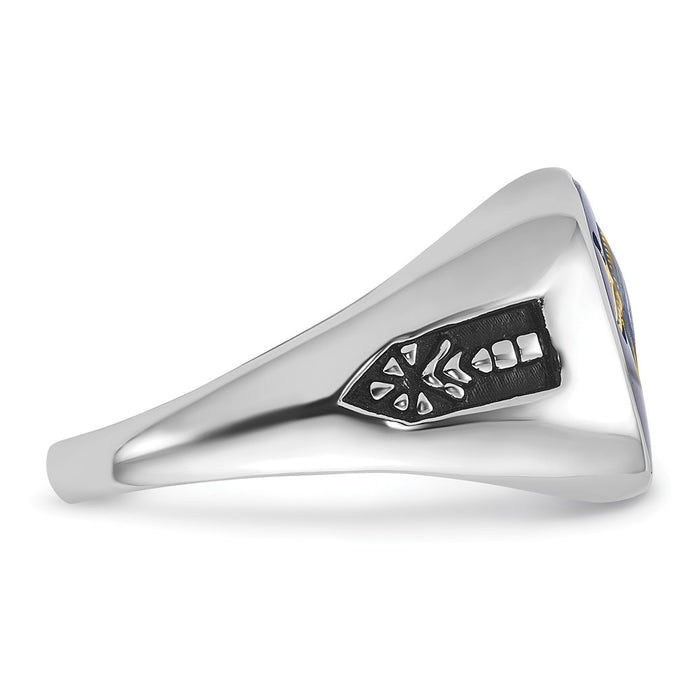 Shop Stylish Men's 14K White Gold Masonic Ring, 8mm, with Blue Spinel & Enamel-9