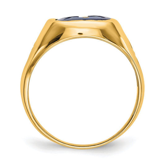 Shop Stylish 14K Men's Polished Masonic Ring, 8mm Grooved Design & Blue Spinel
