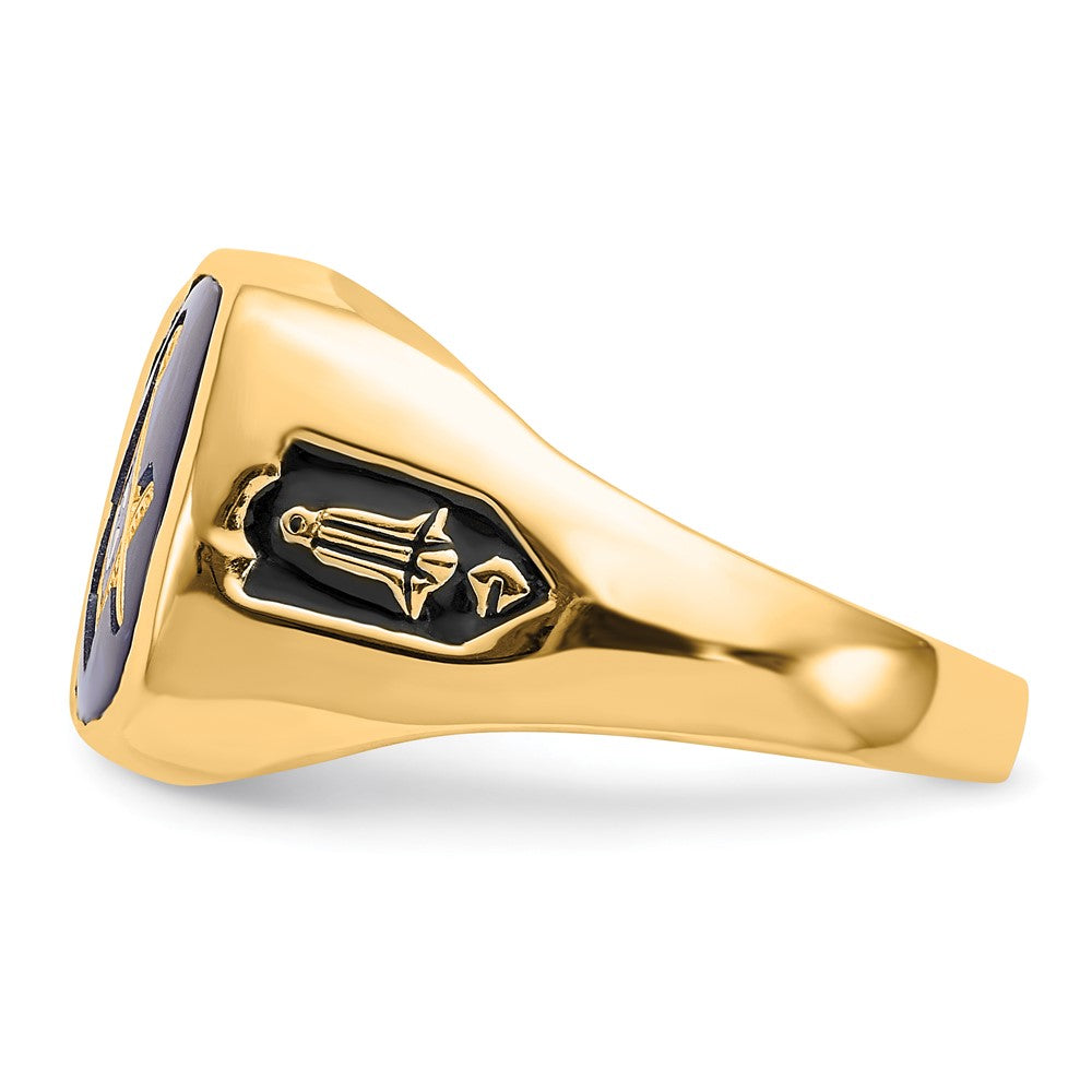 Shop Stylish 14K Men's Polished Masonic Ring, 8mm Grooved Design & Blue Spinel