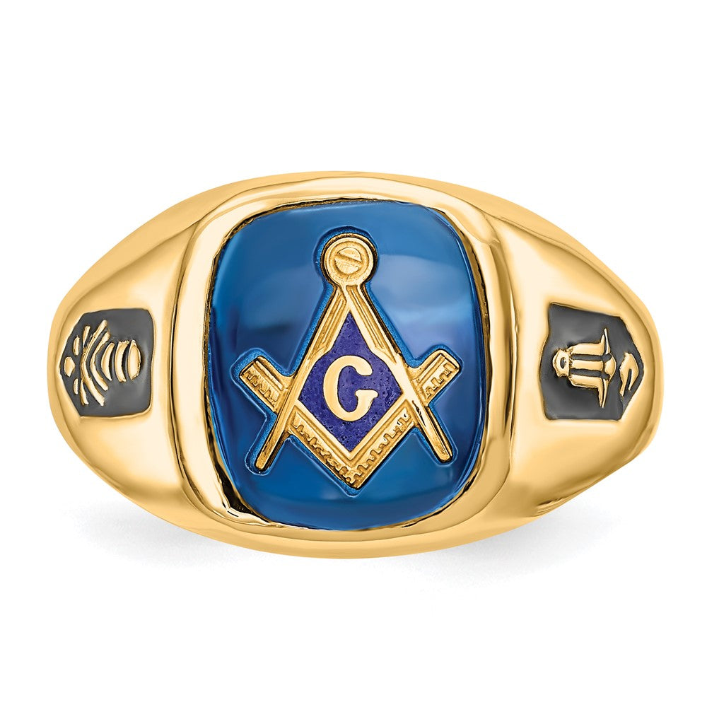 Shop Stylish 14K Men's Polished Masonic Ring, 8mm Grooved Design & Blue Spinel