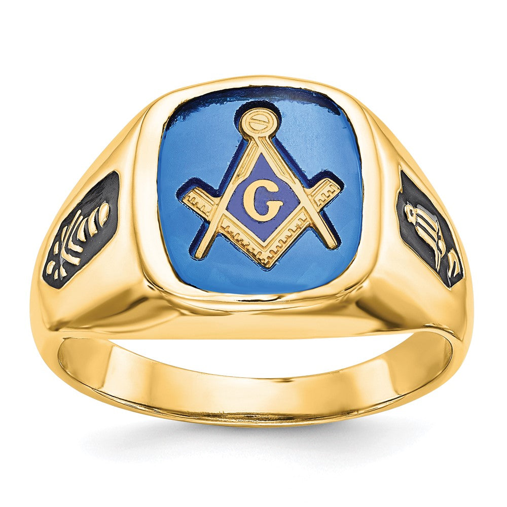 Shop Stylish 14K Men's Polished Masonic Ring, 8mm Grooved Design & Blue Spinel