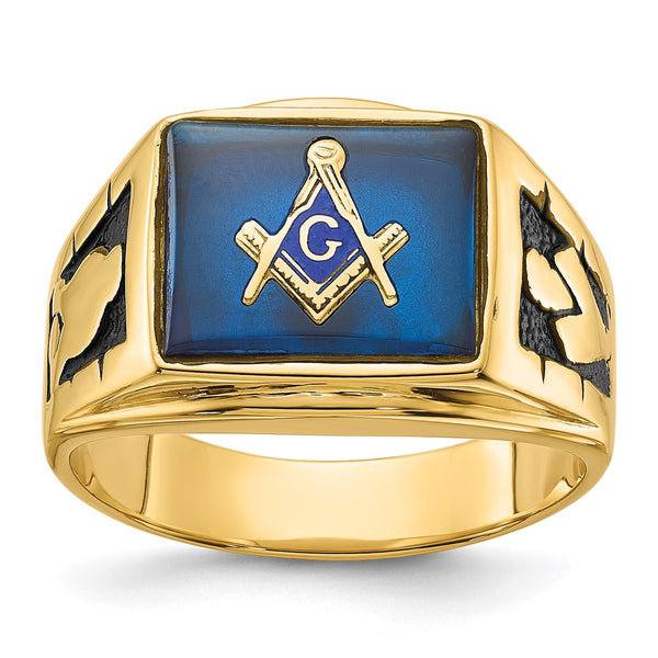 14K Men's Masonic Ring - Polished, Textured - Style GR1-1015347