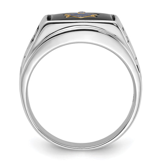 Shop Stylish Men's 14K White Gold Masonic Ring - Polished, Textured Finish, Onyx