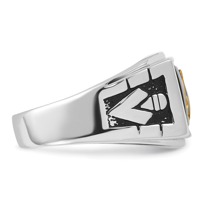 Shop Stylish Men's 14K White Gold Masonic Ring - Polished, Textured Finish, Onyx-9