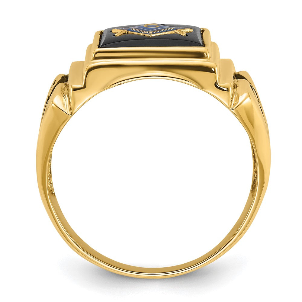 High-Quality Men's 14K White Gold Masonic Ring with Onyx, Stylish Finish