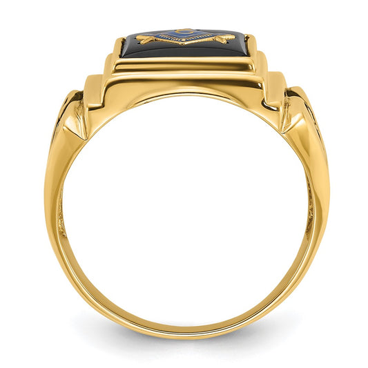 High-Quality Men's 14K White Gold Masonic Ring with Onyx, Stylish Finish