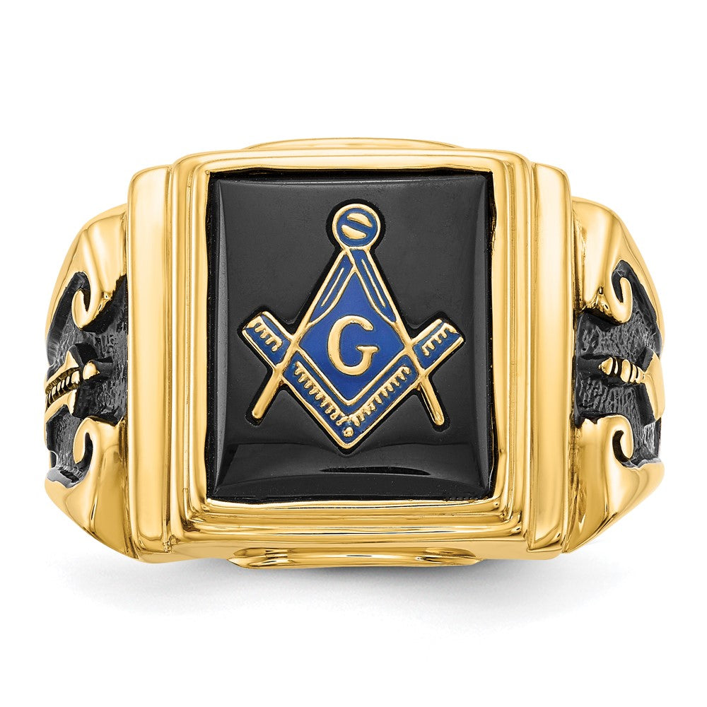 High-quality 14K Men's Masonic Ring with Onyx Accents - Stylish & Affordable