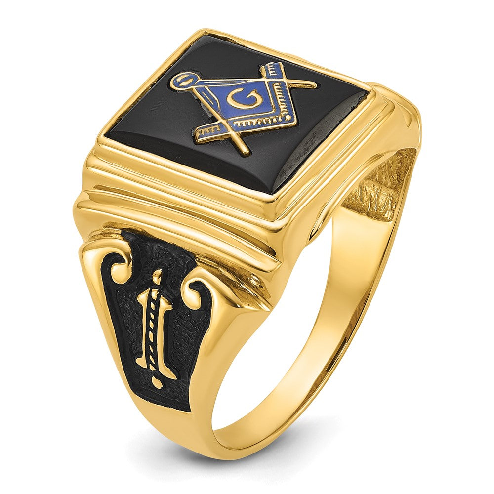 High-quality 14K Men's Masonic Ring with Onyx Accents - Stylish & Affordable